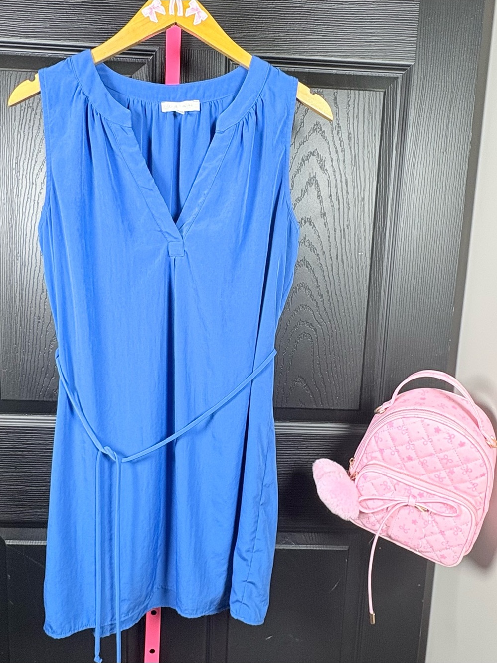 glam Royal Blue Sleeveless V-Neck Tie-Waist Mini Dress